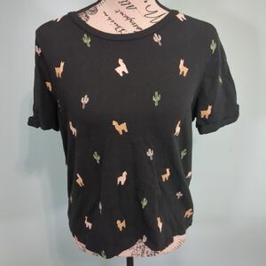 Organic Generation Black Llama Cactus Short Sleeve Cropped Tee medium